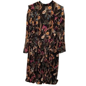 Artizia Little Moon Dress Womens L Orchid Floral Midi Long Sleeve Drop Waist